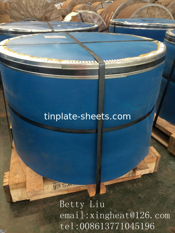 খাদ্য ক্যান এবং আরও জন্য টিনপ্লেট কয়েল 0.15-0.49mm বেধ 600-986mm প্রস্থ 4-8MT প্রতি কয়েল JIS G3303 EN10202 ASTM624 অনুগত